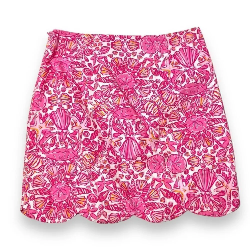 Lilly Pulitzer Lynnie Skirt Scallop Hem Hotty Pink Sailors Valentine Mini Size 2